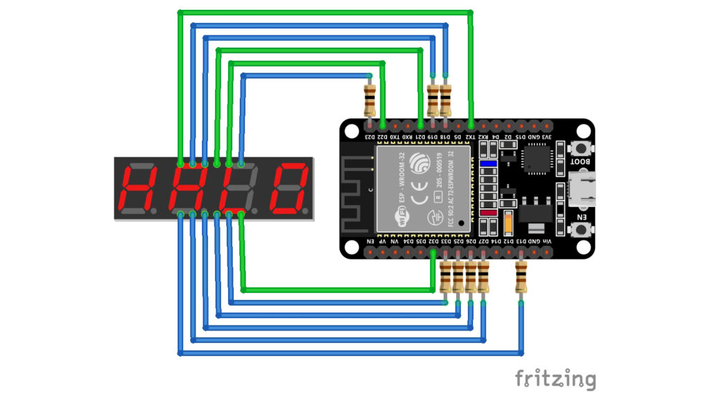 fritzing schematic of the 5461AS display connected to an ESP32
