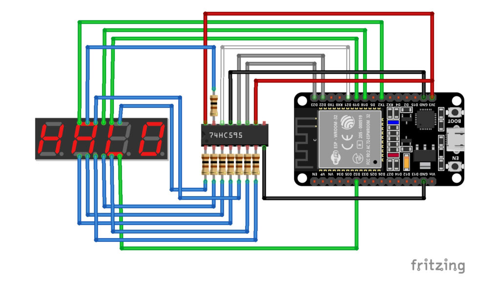 SN74HC595, 5461AS, and ESP32 circuit schematic