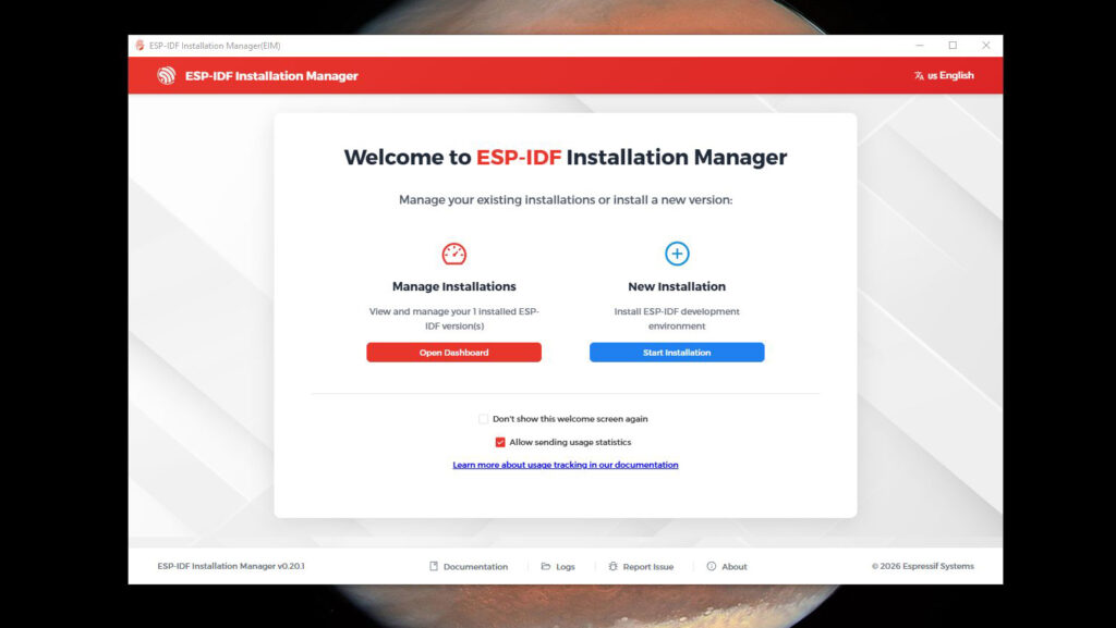 ESP-IDF Installation Manager window